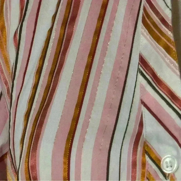 Chicos Women’s 3 US XL Pink Gold Shimmer Striped Long Sleeve Button Down Top - Picture 4 of 15